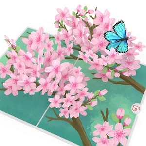 Carte pop-up branche de cerisier en fleurs - Carte d'anniversaire 3D pour femme, maman et petite amie, carte de vœux avec branche de sakura et papillon, carte de prompt rétablissement