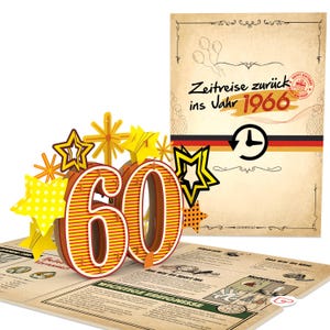 1966 Karte zum 60. Geburtstag - Lustige 3D Pop Up Geburtstagskarte für Frau & Mann, Glückwunschkarte, Gutschein und Verpackung Geldgeschenk