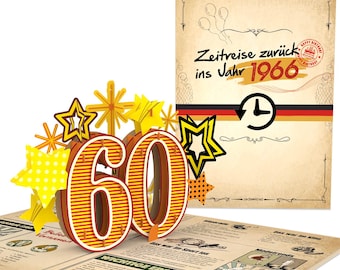 1966 60th Birthday Card - Funny 3D Pop Up Birthday Card for Women & Men, Greeting Card, Voucher and Packaging for Money Gifts