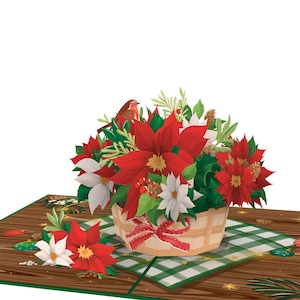 Biglietto di Natale pop-up “Poinsettia” – Biglietto di Natale 3D fatto a mano per moglie, fidanzata, mamma, nonna, colleghi e bambini