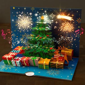 Carte de Noël pop-up avec musique et lumière – Carte de vœux 3D avec sapin de Noël Jingle Bells pour femmes, hommes et enfants (filles et garçons)