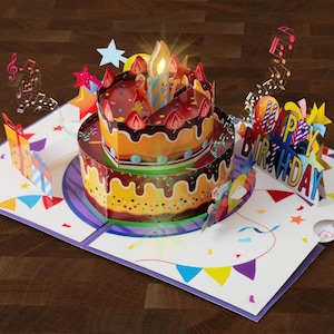 Pop Up Geburtstagskarte mit Musik & Licht - Lustige 3D Geschenkkarte mit Happy Birthday Song für Frauen, Männer u. Kinder (Mädchen, Jungen)