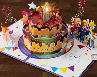 Pop-Up Birthday Card with Music & Light - Funny 3D Gift Card with Happy Birthday Song for Women, Men, and Children (Girls, Boys)
