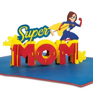 Pop Up Card Super Mom - Carte d'anniversaire 3D faite à la main pour la meilleure maman du monde, carte de félicitations pour la naissance & la fête des mères, carte de naissance