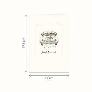 Carte pop-up de mariage Voiture de mariage « Just Married » - Carte de mariage 3D, carte de félicitations faite à la main et cadeau en espèces pour l'état civil image 8