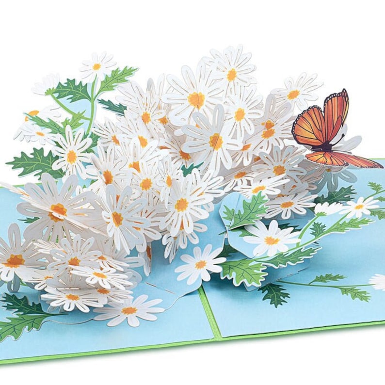 Carte pop-up marguerite avec papillon - Carte d'anniversaire 3D pour femme, mère et petite amie, carte de fête des mères avec fleurs, carte de prompt rétablissement image 1