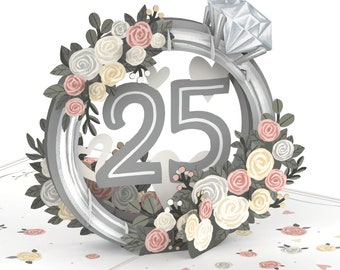Pop Up Karte Silberhochzeit - 3D Glückwunschkarte zur silbernen Hochzeit - Geldgeschenk & Gutschein zum 25. Hochzeit Jubiläum für die Eltern