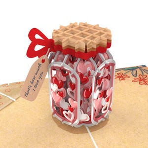 Carte pop-up « Bocal de cœurs » – Carte d'anniversaire 3D pour femmes et hommes, carte romantique « Je t'aime » pour un anniversaire de mariage ou la Saint-Valentin.