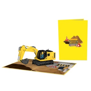 Pop-up kaart met graafmachine op een bouwplaats - 3D verjaardagskaart voor kinderen (meisjes en jongens), feestartikel voor kinderverjaardagen, geldcadeau voor kinderen afbeelding 3