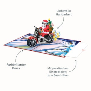 Carte de Noël Pop Up 3D « Père Noël sur une moto » - Carte de Noël amusante pour mari (petit ami, papa) ou enfants (filles et garçons) image 2