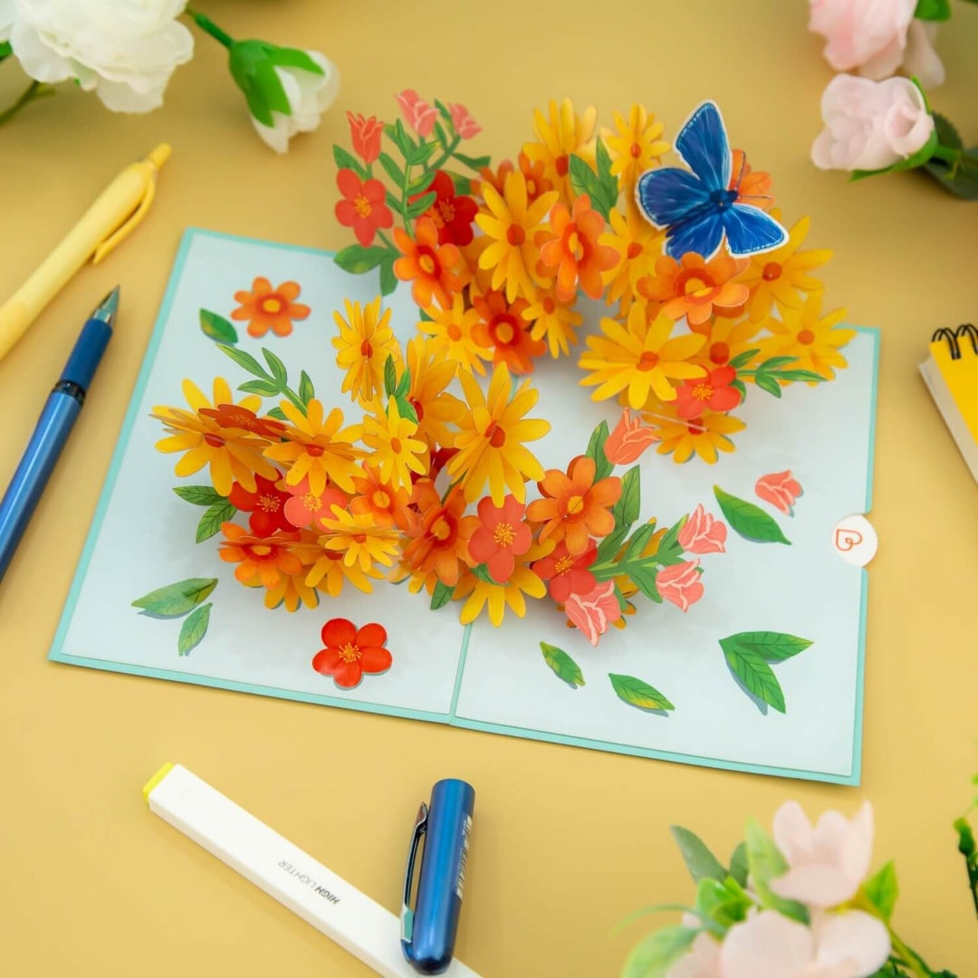 Fuyamp 3D-Pop-up-Grußkarte Mit Gänseblümchen & Schmetterlingen – 19,5x14,5 Cm, Für Muttertag, Geburtstag & Mehr