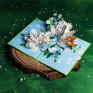 Carte pop-up marguerite avec papillon - Carte d'anniversaire 3D pour femme, mère et petite amie, carte de fête des mères avec fleurs, carte de prompt rétablissement image 4