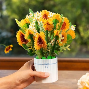 Girasoli pop-up - Bouquet di fiori di carta 3D fatti a mano come biglietto di compleanno per donne (madre, fidanzata, moglie), biglietto di guarigione presto