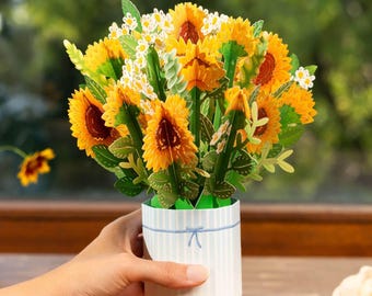 Pop-up zonnebloemen - 3D handgemaakt papieren boeket als verjaardagskaart voor vrouwen (moeder, vriendin, echtgenote), beterschapskaart