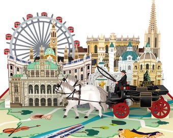 Tarjeta Pop-Up Vienna: Vale de viaje a Viena para mujeres y hombres, tarjeta regalo especial para escapadas urbanas, regalo de aniversario, regalo en efectivo para viajes.