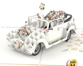 XXL Pop-Up Wedding Card "Just Married" - Large 3D Wedding Card, Handmade Congratulations Card & Money Gift for Civil Ceremony