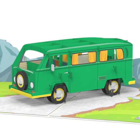 Pop Up Karte Mini Bus 3D Geburtstagskarte als Geschenk für Autoliebhaber,  Handgemachte Karte mit Oldtimer Auto, Glückwunschkarte für Mann - .de