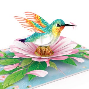 Biglietto pop-up martin pescatore - Biglietto 3D per la festa della mamma con colibrì e fiori per moglie, mamma, fidanzata - biglietto di auguri di compleanno per regalo in contanti