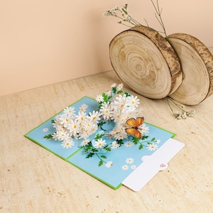 Carte pop-up marguerite avec papillon - Carte d'anniversaire 3D pour femme, mère et petite amie, carte de fête des mères avec fleurs, carte de prompt rétablissement image 5