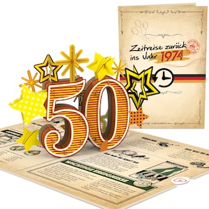 1974 Karte zum 50. Geburtstag - lustige 3D Pop Up Geburtstagskarte für Frau & Mann, Glückwunschkarte, Gutschein und Verpackung Geldgeschenk