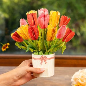 Tulipani pop-up - Bouquet di fiori di carta 3D fatti a mano, biglietto di compleanno per donne (fidanzata, moglie), biglietto per la festa della mamma, incoraggiamento e guarigione presto
