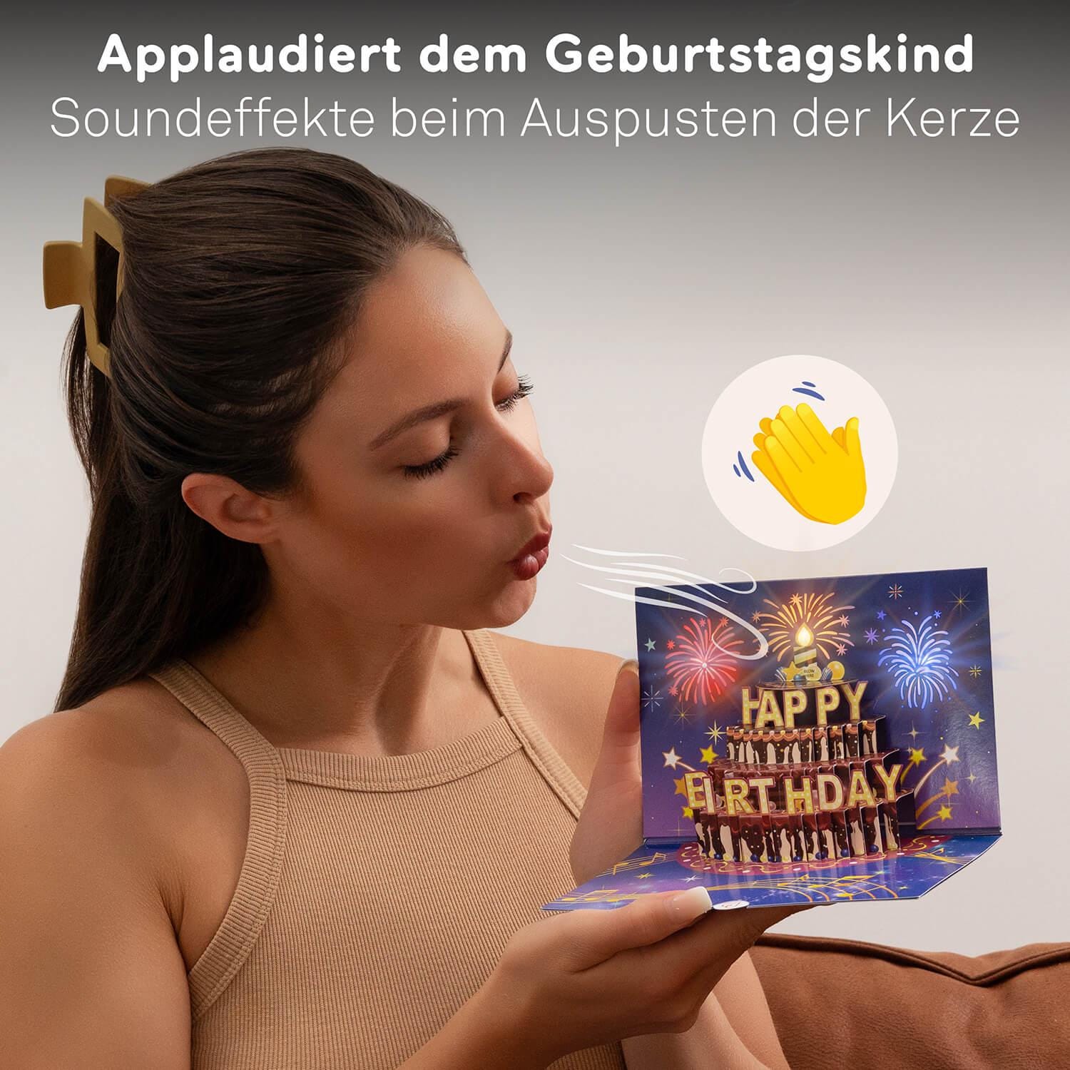 Biglietto Di Auguri Compleanno Pop Up 3D Con Musica E Luci – Torta, Candeline E Fuochi D'artificio – Con Busta, 15x15 Cm - 6