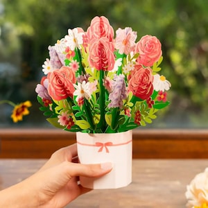 Pop-up rozenboeket - 3D handgemaakt papieren bloemenboeket, verjaardagskaart voor vrouwen (vriendin, echtgenote), jubileumkaart en Moederdagkaart