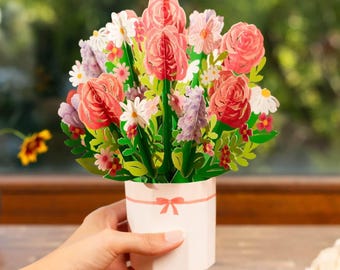 Pop-Up Rose Bouquet - 3D Handmade Paper Flower Bouquet, Birthday Card for Woman (Girlfriend, Wife), Anniversary & Mother's Day Card