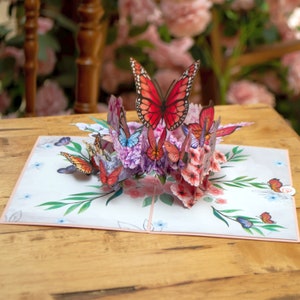 Tarjeta emergente Mariposas y flores Tarjeta de cumpleaños 3D para esposa, madre y novia, Tarjeta de flores 3D para el Día de la Madre, Tarjeta de recuperación pronto imagen 2