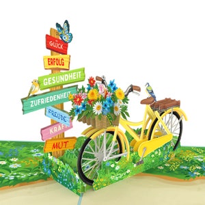 Carte Pop-Up Bons Vœux - Carte d'anniversaire 3D pour femme, mère et petite amie, carte de vœux avec vélo et fleurs pour anniversaire ou adieu