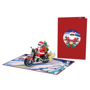 Carte de Noël Pop Up 3D « Père Noël sur une moto » - Carte de Noël amusante pour mari (petit ami, papa) ou enfants (filles et garçons) image 3