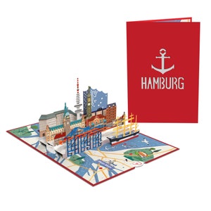 Pop-Up Karte Hamburg 3D Karte als Gutschein für Hamburg-Reise, Geldgeschenk für Musical, Geburtstagskarte, Hotelgutschein zum Geburtstag Bild 3