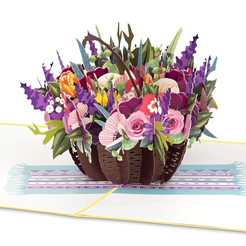 Pop Up Map Colorful Flowers - 3D Birthday Card for Wife, Mom or Best Friend, 3D Card with Bouquet of Flowers as a Good Recovery Gift 