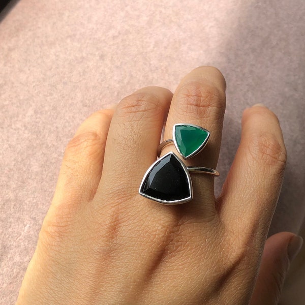 925 Silber Grüner Onyx Ring/Statement Ring/Grüner Edelstein Ring/Juli Ring/Geburtsstein Ring/Zwilling Geschenk/Einzigartiger handgemachter Ring/Cocktail Ring