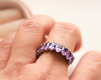 Natural Amethyst Band, Evening Ring, Engagement ring band, Amethyst ring, Purple amethyst, Eternity band, February Birthstone ring, Gemstone