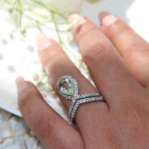 NATURAL GREEN AMETHYST ring, wedding ring, engagement ring, statement ring, cocktail ring, silver ring, handmade jewelry, solid silver ring