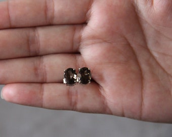 SMOKY QUARTZ STUDS, Earrings stud, Handmade jewelry, personalized gift, sterling silver studs, quartz jewelry, minimalist,small gift for her