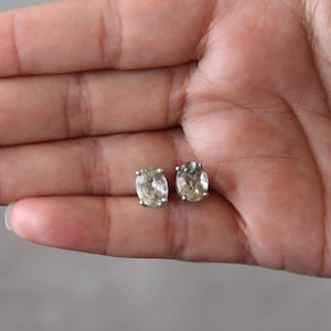 Green amethyst (Prasiolite), 925 sterling silver post earrings, fine quality green amethyst vintage earrings, handmade jewelry, minimalist
