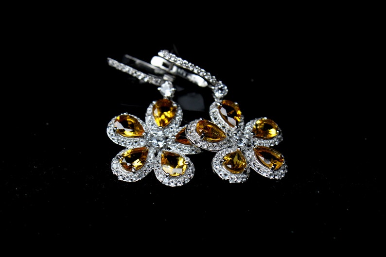 citrine stone elegant statement drop earringshigh quality 925 silvernatural yellow gemstone earringsearrings for weddings and bridal wear
