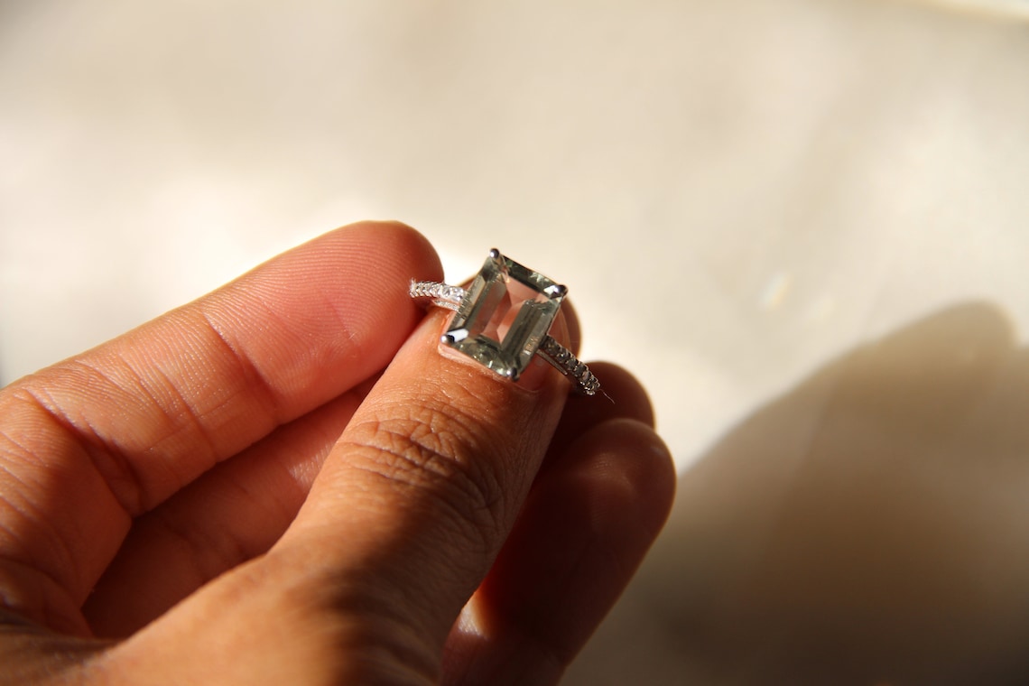 Natural Green Amethyst Ring For Men – Handmade Emerald Cut In Silver, Size 5-12, Customizable Birthstone - View #3