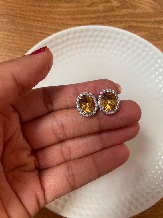 Orecchini A Bottone In Citrino Per Donna Con Pietra Portafortuna Di