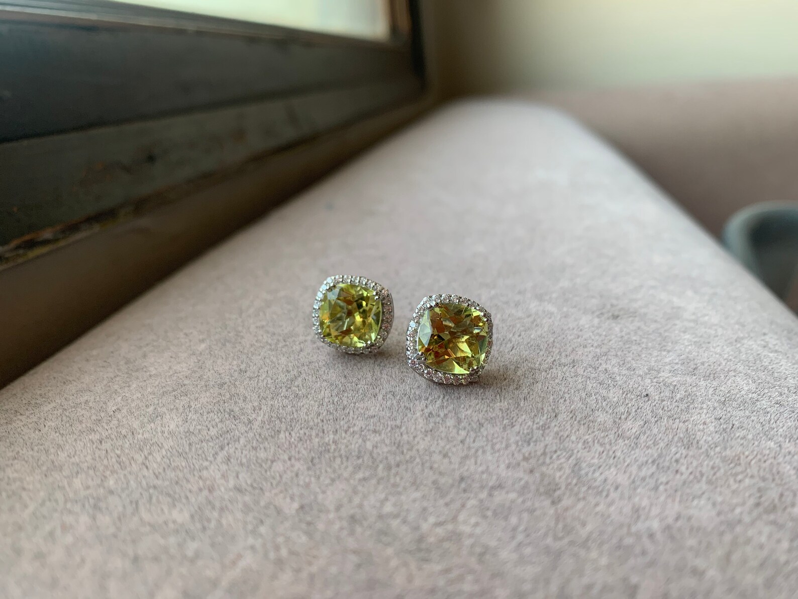 Birthstone Stud Earrings, Square Cut, October, Pink, Rhodium Plated