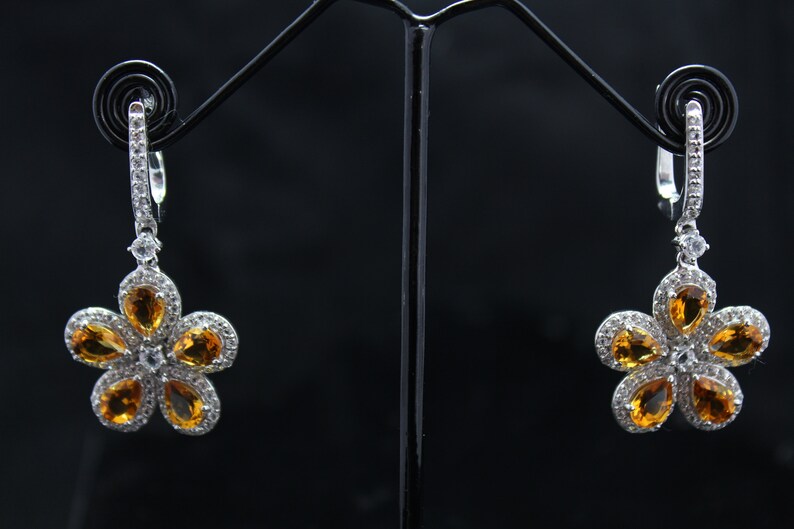 citrine stone elegant statement drop earringshigh quality 925 silvernatural yellow gemstone earringsearrings for weddings and bridal wear