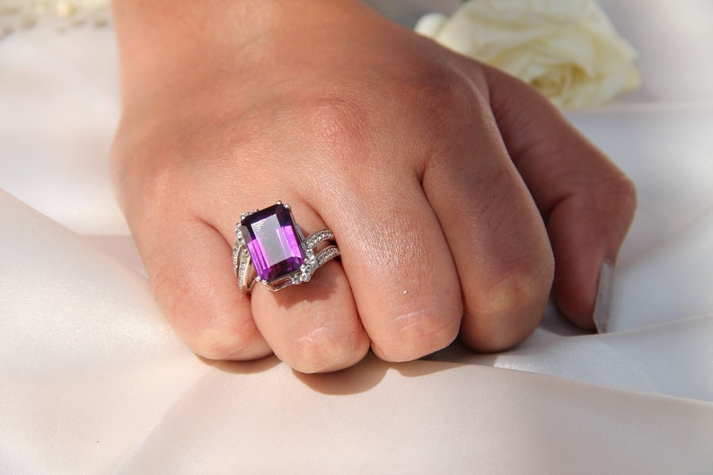 statement ring wedding ring birthstone ring engagement ring sterling silver ring wedding ring gemstone ring PURPLE AMETHYST RING