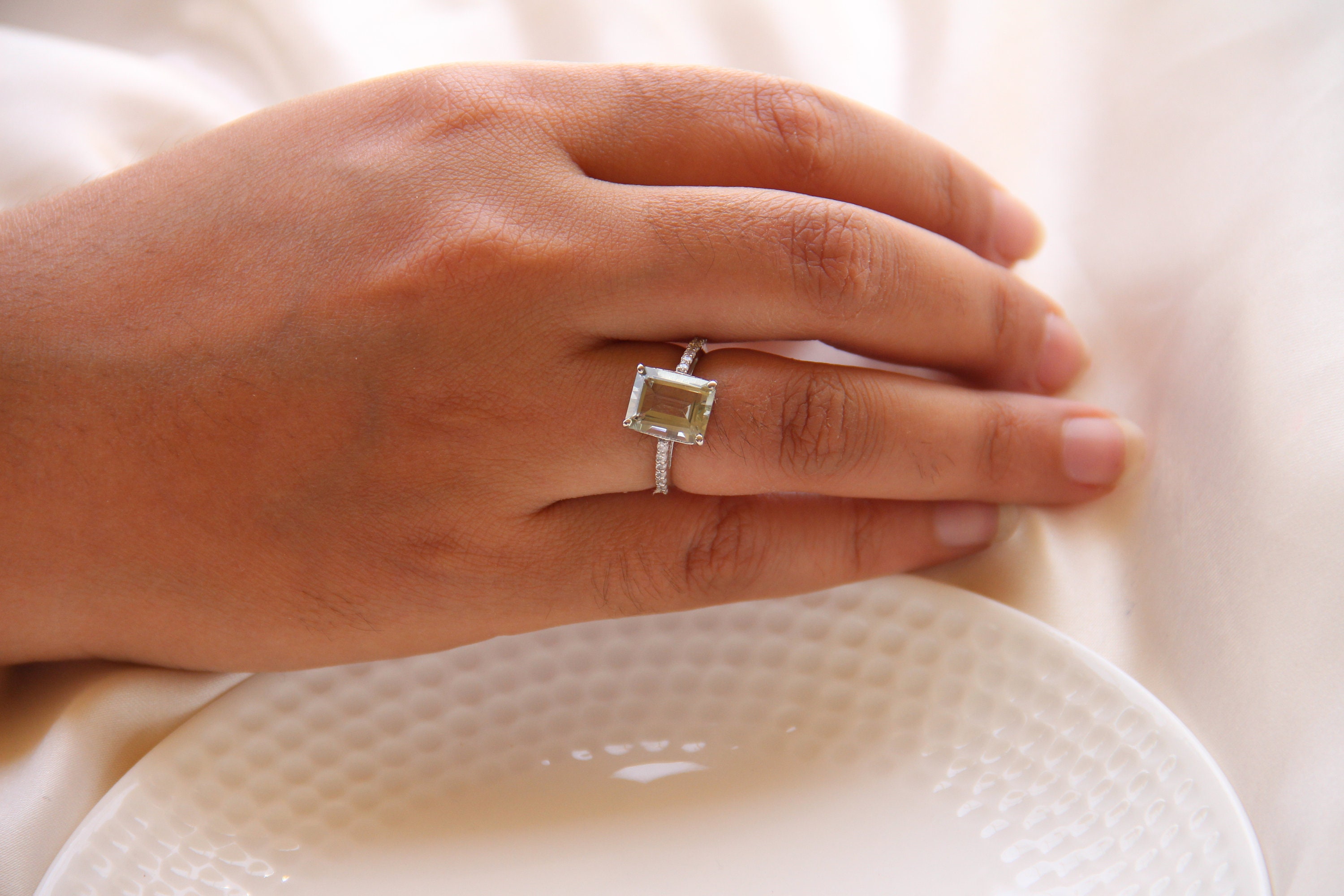 Natural Green Amethyst Ring For Men – Handmade Emerald Cut In Silver, Size 5-12, Customizable Birthstone - View #10