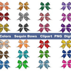 Cheer Bows, Cheerleader Bow, Glitter Bow, Sequin Bow, 24 Digital Bows, Hair Bow Clip Art, Decorative Bow, Sparkling Coquette Bows