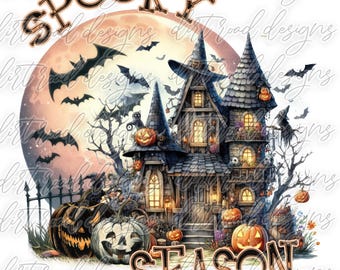 Spooky Season, Retro Halloween, Cute Halloween, Pumpkins, Bats, Moon, Haunted House