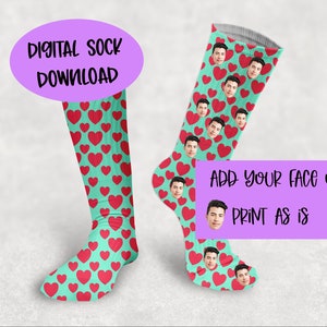 Sock Template, Sock Sublimation Digital Download, Pink and Mint Green Heart socks, sock png