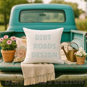 Kuddemodell, kaffemugg, accentkudde, tom kuddemodell, din design här, lastbilsflakmodell, soffkuddemodell, vårblommor