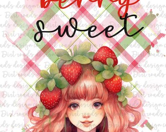 Berry Sweet, Strawberry Girl, Fairy Girl, Strawberry Clipart, Berry Wreath, Berry Birthday Sublimation, Girl's Birthday PNG, Cute Girl